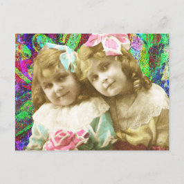 Cartão Postal Duas Meninas Antigas Arte Digital