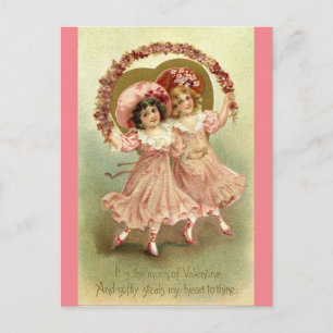 Cartão Postal Duas Meninas Ignorando Namorados Vintage