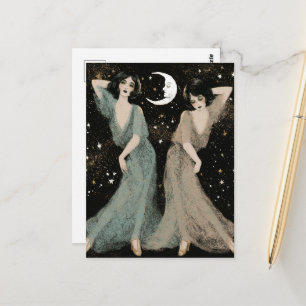 Cartão Postal Duas mulheres adoráveis dançam ao luar