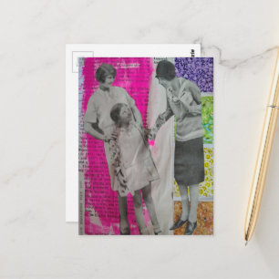 Cartão Postal Duas Mulheres e uma Menina Colagem Colorida