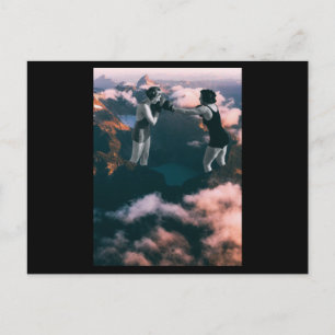 Cartão Postal Duas mulheres jogando boxe. Arte Collage.