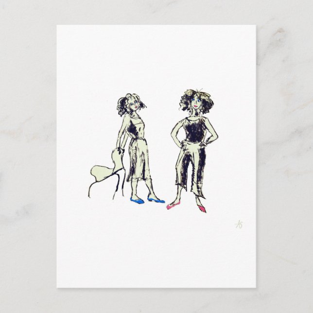 Cartão Postal Duas mulheres retratadas com cabelo encaracolado (Frente)