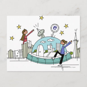 Cartão Postal Duas mulheres sentadas em cima de uma cidade