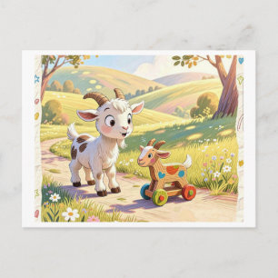 Cartão Postal Duas Pequenas Cabras. Encontro Divertido