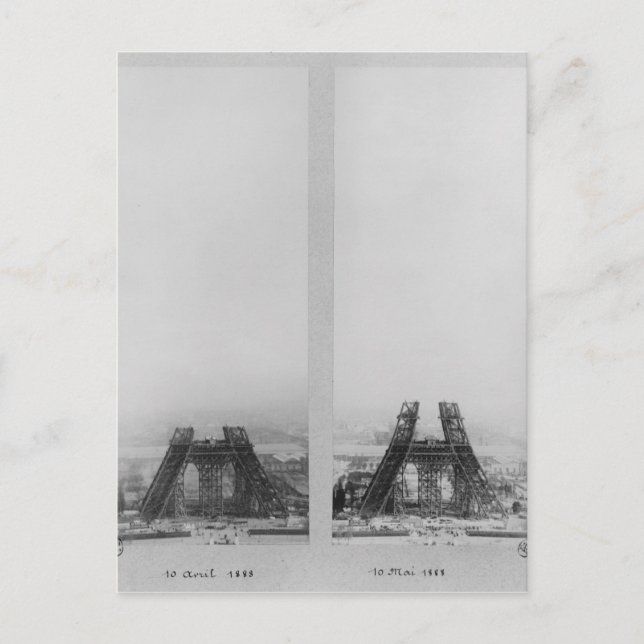 Cartão Postal Duas perspectivas sobre a construção do Eiffel (Frente)