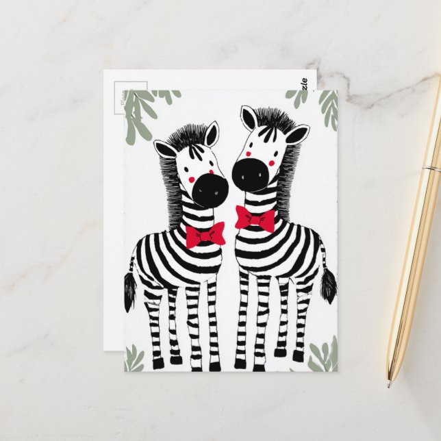 Cartão Postal Duas Zebras Fofas (Frente/Verso In Situ)
