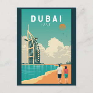 Cartão Postal Dubai Emirados Árabes Unidos Arte de Viagem Retro