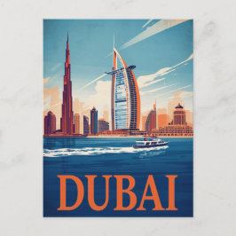 Cartão Postal Dubai Marina Skyline & Boat Retro