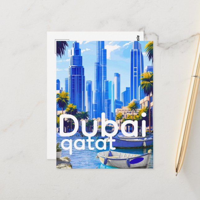 Cartão Postal Dubai Skyline Card, Modern City Landmarks (Frente/Verso In Situ)