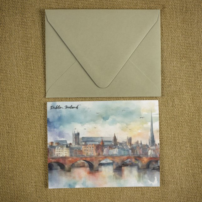 Cartão Postal Dublin Ireland City Silhouette Watercolor Painting (dublin ireland panorama view postcard)