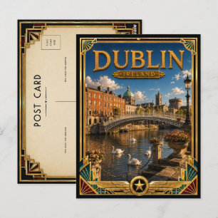 Cartão Postal Dublin Irlanda Castelo Antigo Arte Deco Idade Dour