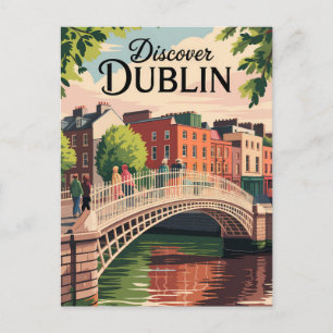 Cartão Postal Dublin Irlanda Ilustração Viagem Art Vintage