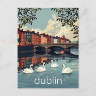 Cartão Postal Dublin Irlanda Rio Liffey Cisnes