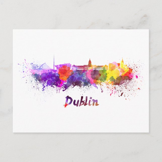 Cartão Postal Dublin skyline in watercolor (Frente)