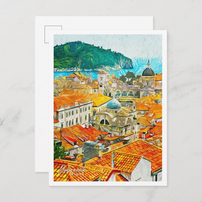Cartão Postal Dubrovnik Croácia Linda Paisagem Petrolífera (Frente/Verso)
