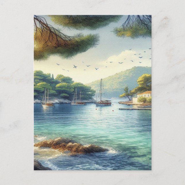 Cartão Postal Dubrovnik Croácia Mljet watercolor (Frente)