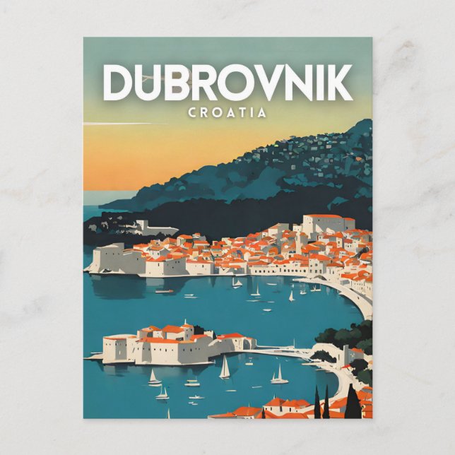 Cartão Postal Dubrovnik Croácia Nostalgic Viagem Art Poster (Frente)