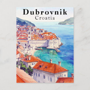 Cartão Postal Dubrovnik Croácia Vintage Adriatic Sea Old Town