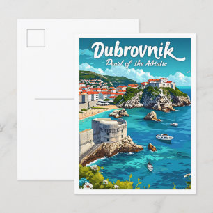 Cartão Postal Dubrovnik Croácia Vintage Art Viagem