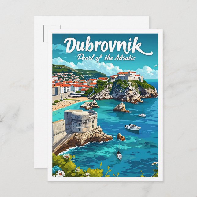 Cartão Postal Dubrovnik Croácia Vintage Art Viagem (Frente/Verso)