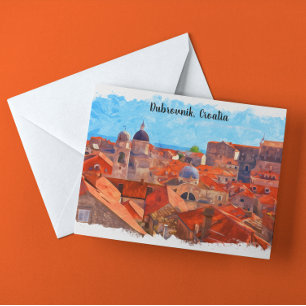 Cartão Postal Dubrovnik Croácia Watercolor Painting Viagem