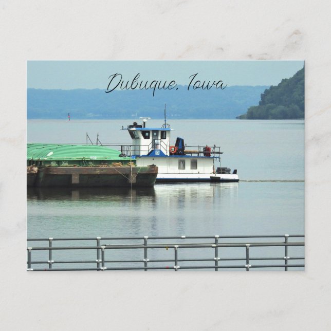 Cartão Postal Dubuque, Iowa Pusher Boat no rio Mississippi (Frente)