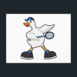Cartão Postal Duck at Tennis with Tennis racket & Cap<br><div class="desc">This design is the perfect gift for a birthday, Christmas and other celebrations. It is suitable for women, men and kids.</div>