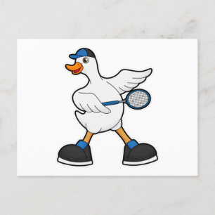 Cartão Postal Duck at Tennis with Tennis racket & Cap