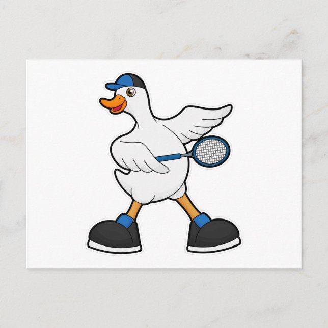 Cartão Postal Duck at Tennis with Tennis racket & Cap (Frente)