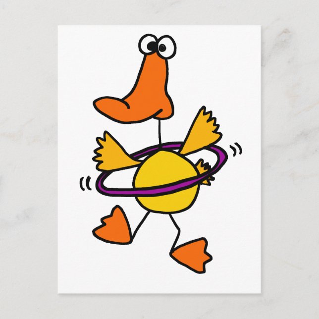 Cartão Postal Duck Brincando com Cartoon Purple Hula Hoop (Frente)