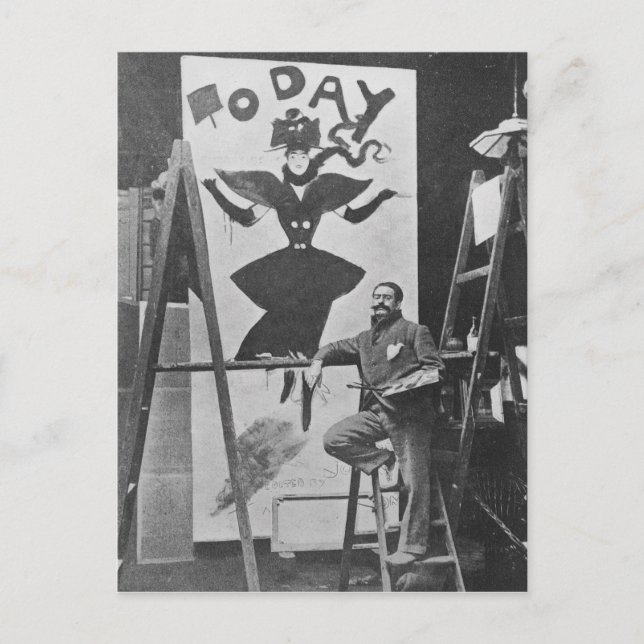 Cartão Postal Dudley Hardy pintando um poster (Frente)
