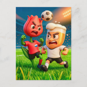 Cartão Postal Duelo de futebol entre tulipa holandesa e copo de
