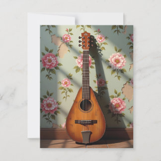 Cartão Postal Dulcimer Vintage Floral de Seis Cordas
