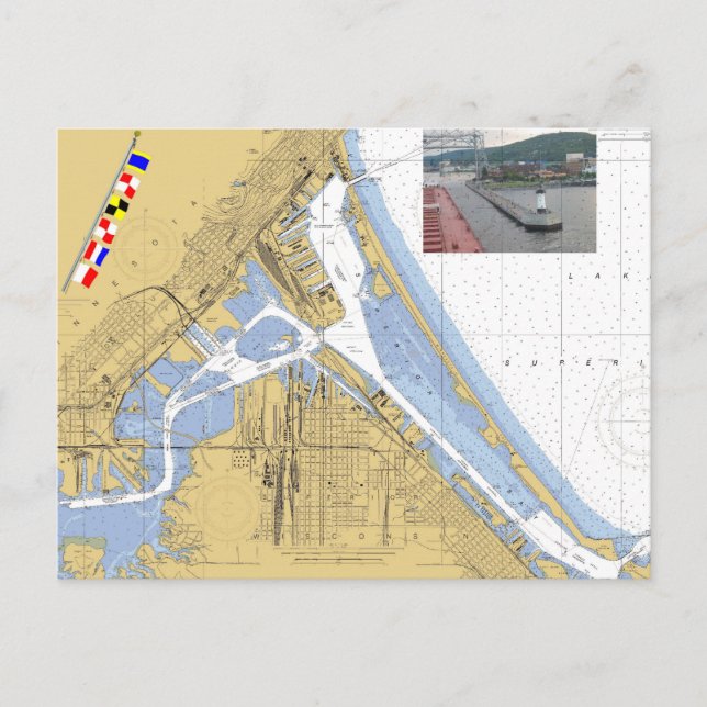 Cartão Postal Duluth, MN Harbour Chart Signal Flagges ship (Frente)