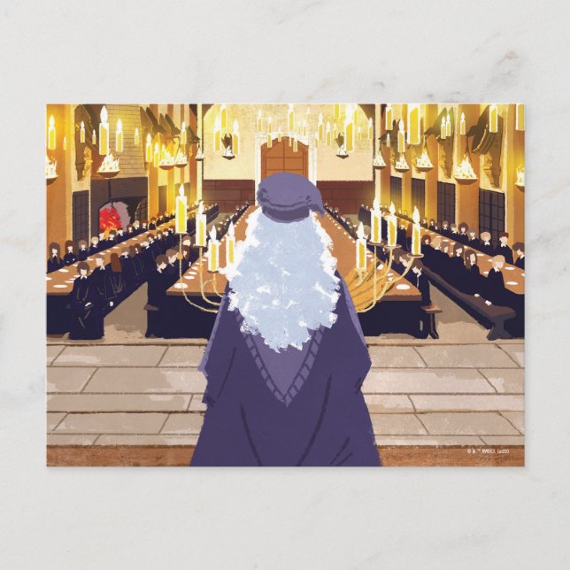 Cartão Postal Dumbledore falando no Excelente Hogwarts Hall (Frente)