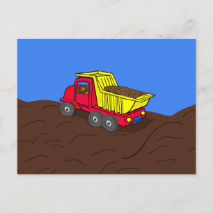 Cartão Postal Dump Truck Red and Yellow Cartoart
