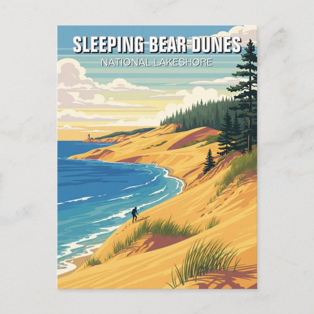 Cartão Postal Dunas de Sleeping Bear Michigan Viagem (Frente)