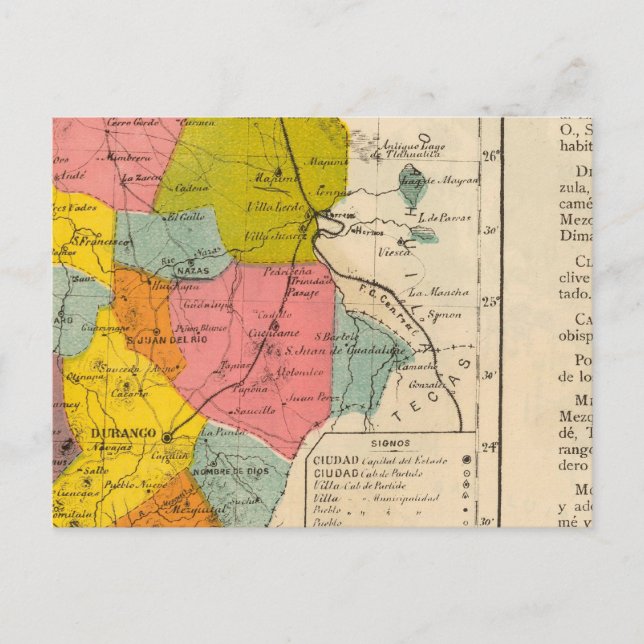 Cartão Postal Durango, México (Frente)