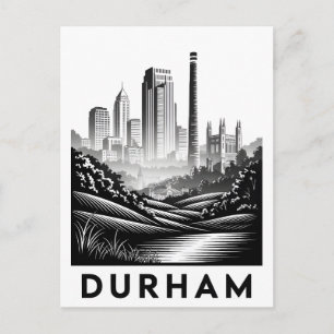 Cartão Postal Durham Carolina do Norte Preto Branco Xilogravura