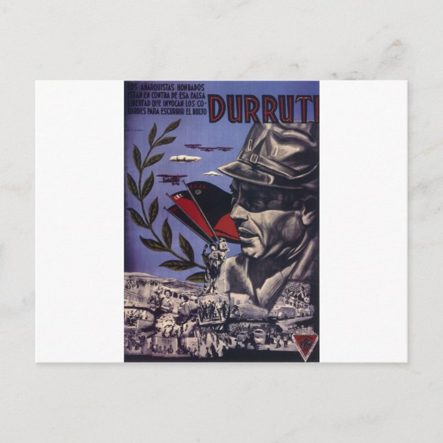 Cartão Postal Durruti, Espanha, original da guerra civil poster  (Frente)