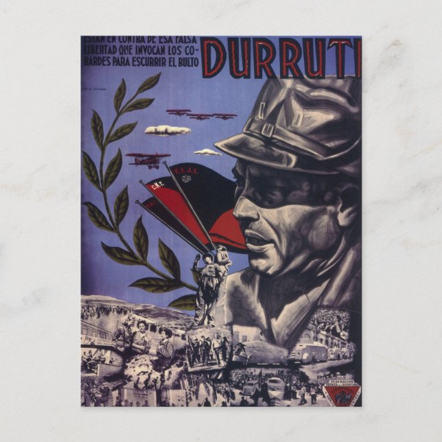 Cartão Postal Durruti, Espanha, original da guerra civil poster  (Frente)