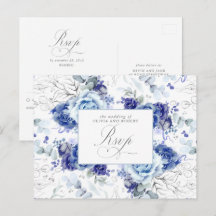Dusty Blue and Silver Wedding RSVP Postcard