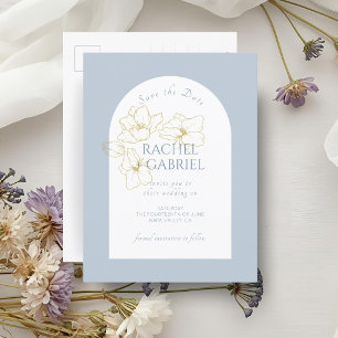 Cartão Postal Dusty Blue   Boho Arch Dourado Casamento Floral