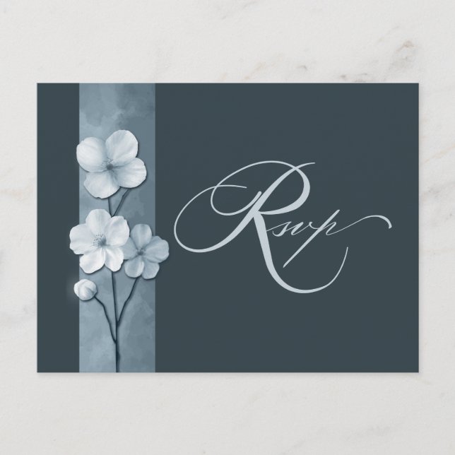 Cartão Postal Dusty Blue Hand Drawn Floral Botanical RSVP (Frente)