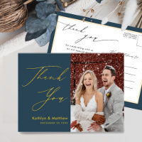 Dusty Blue Modern Script Simples Casamento Obrigad