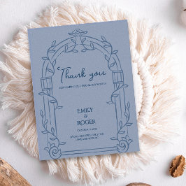 Cartão Postal Dusty Blue Ornate Arch Botanical Wedding Thank You