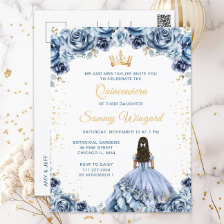 Cartão Postal Dusty Blue Princesa Floral Quinceañera