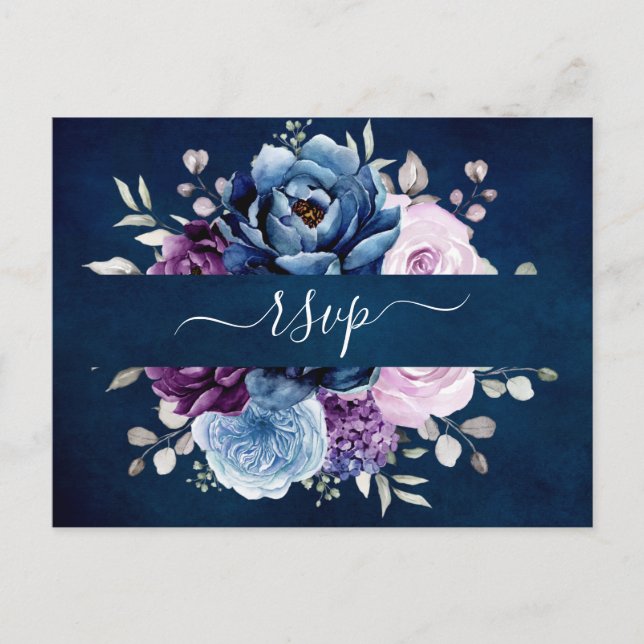 Cartão Postal Dusty Blue Purple Marinho Lilac Blooms Casamento R (Frente)