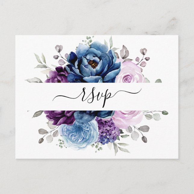 Cartão Postal Dusty Blue Purple Marinho Lilac Blooms Casamento R (Frente)