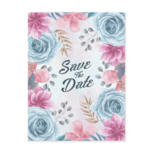 Dusty Blue Rosa e Pink Floral Salvar a Data
